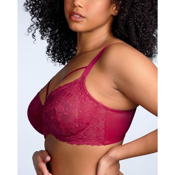 New 40I HSIA Rose Red Minimizer Full Coverage Sexy Pretty Lace Bra NWT - Picture 3 of 8